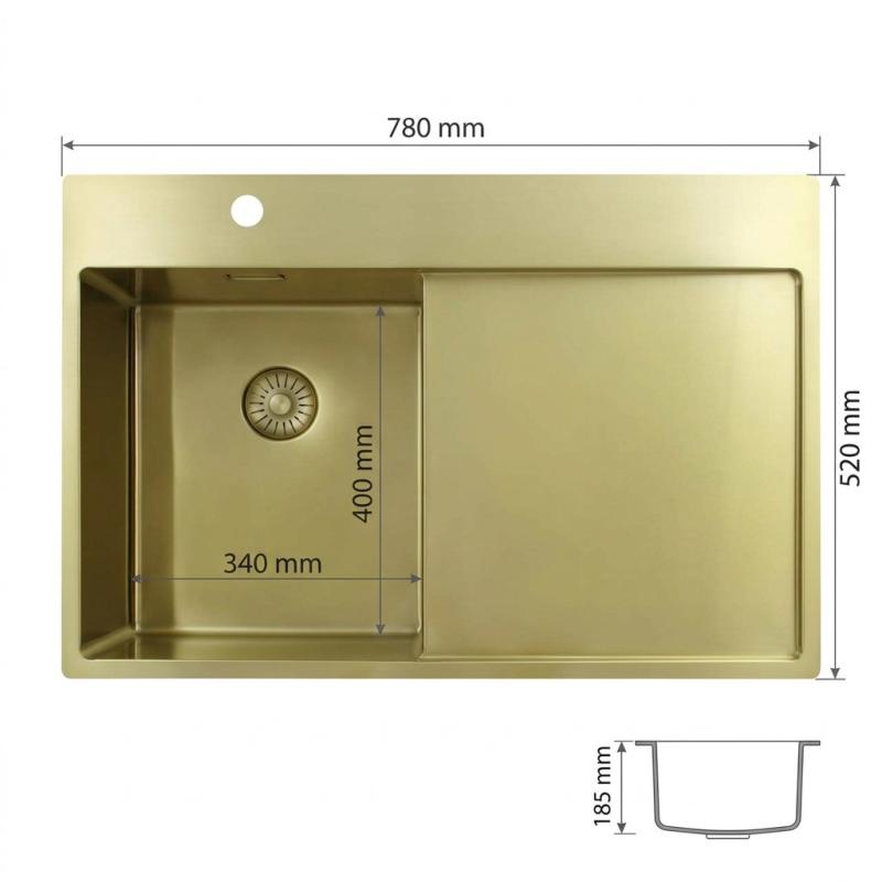 Pure.Sink Exclusivo Gouden kleine spoelbak met afdruipgedeelt 78x52 cm Tapwing links PEX3478LT-60